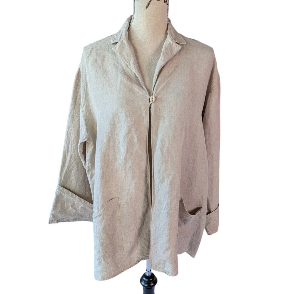 Anne Fontaine Paris 100% Linen Jacket Topper Beige Made France Lagenlook
